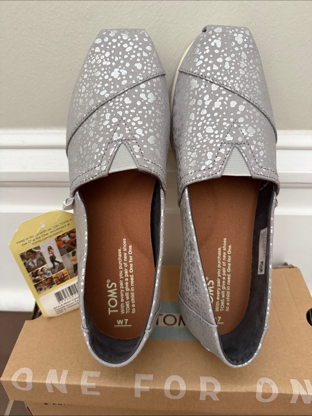 TOMS Silver Metallic Spot Slip-On Flats